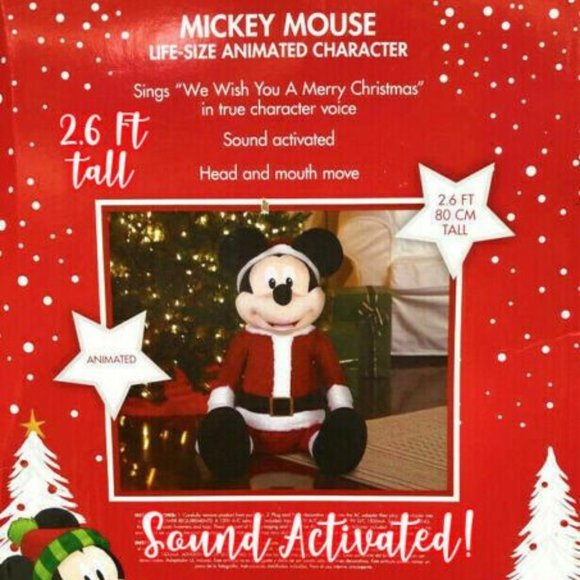 Life Size Animated Singing Mickey Mouse Santa Christmas Prop Plush Disney NEW - Picture 2 of 4